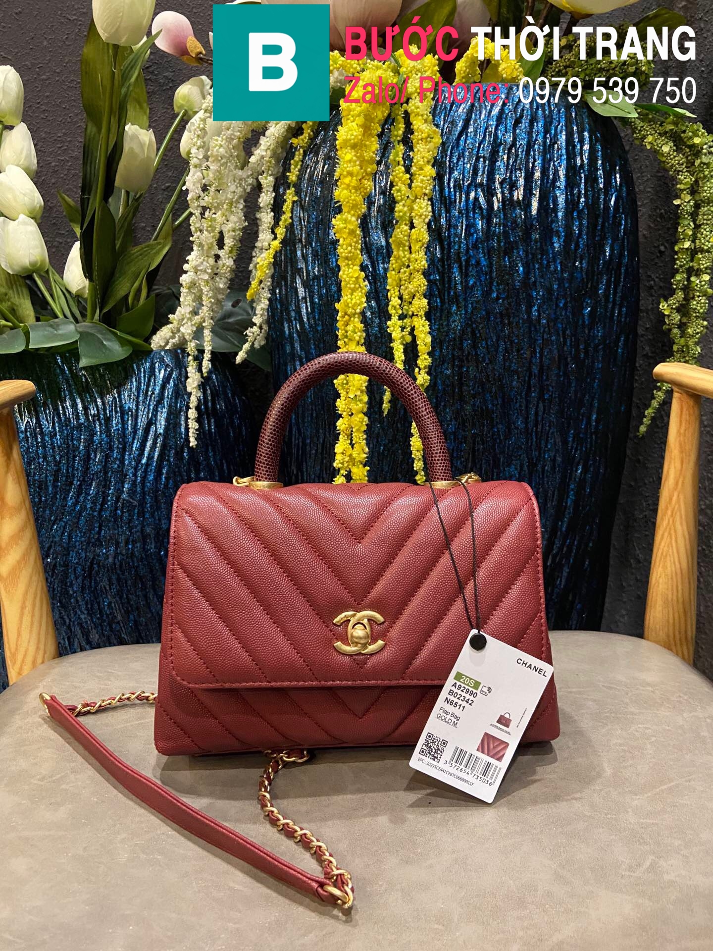 Túi xách Chanel Coco Handle Small siêu cấp da bê vân v màu đỏ đô size 24 cm  – A92990 – Túi xách cao cấp, những mẫu túi siêu cấp, like authentic cực đẹp
