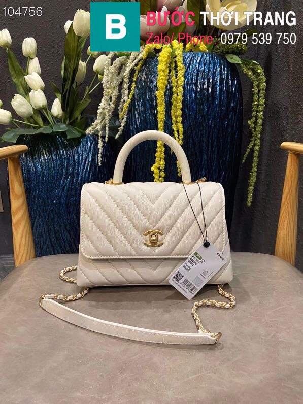 Túi xách Chanel Coco Handle Small siêu cấp da bê vân v màu trắng size 24 cm  – A92990 – Túi xách cao cấp, những mẫu túi siêu cấp, like authentic cực đẹp