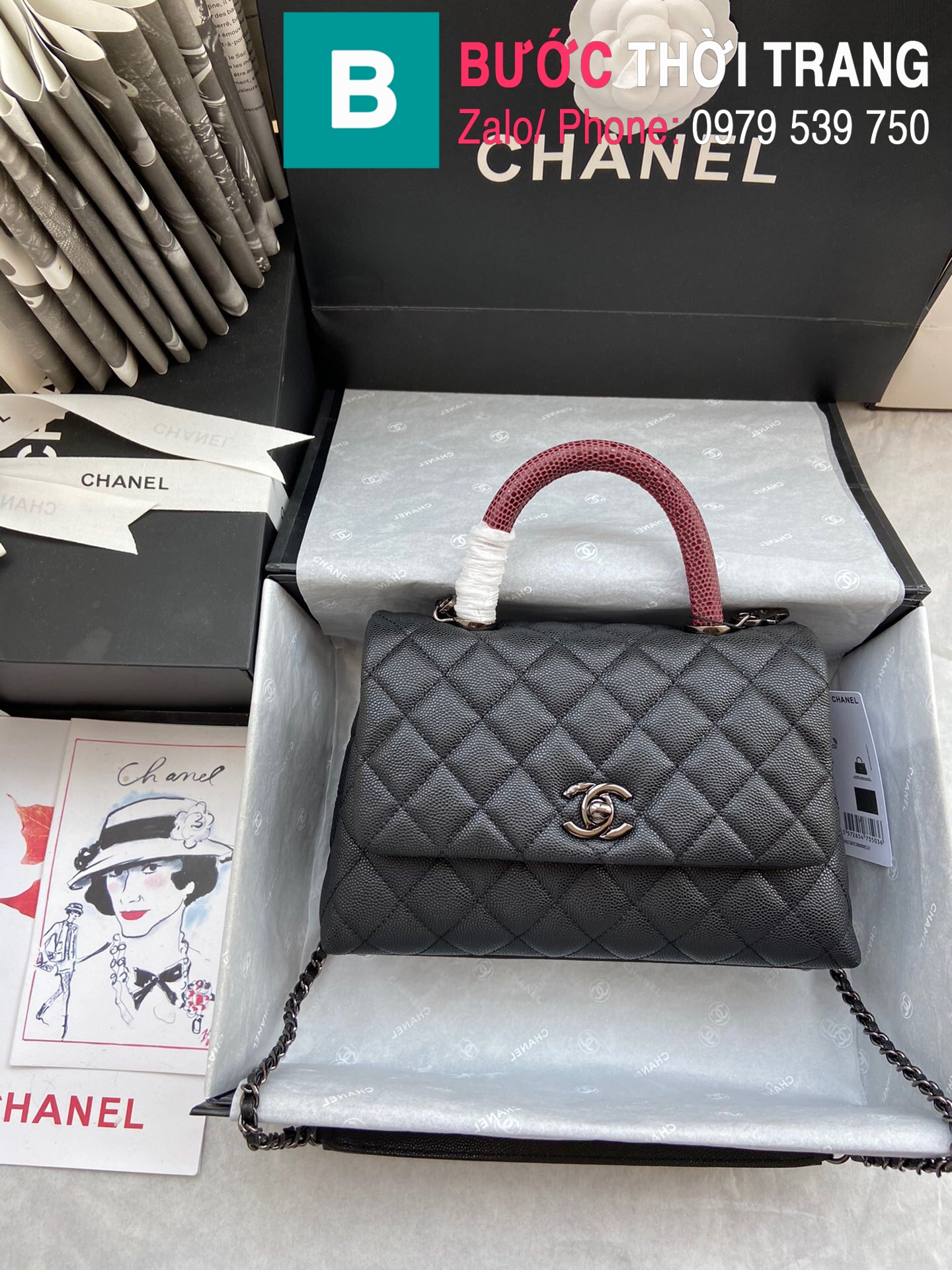 Túi xách Chanel Coco Handle Small siêu cấp da bê màu đen size 24 cm –  A92990 – Túi xách cao cấp, những mẫu túi siêu cấp, like authentic cực đẹp