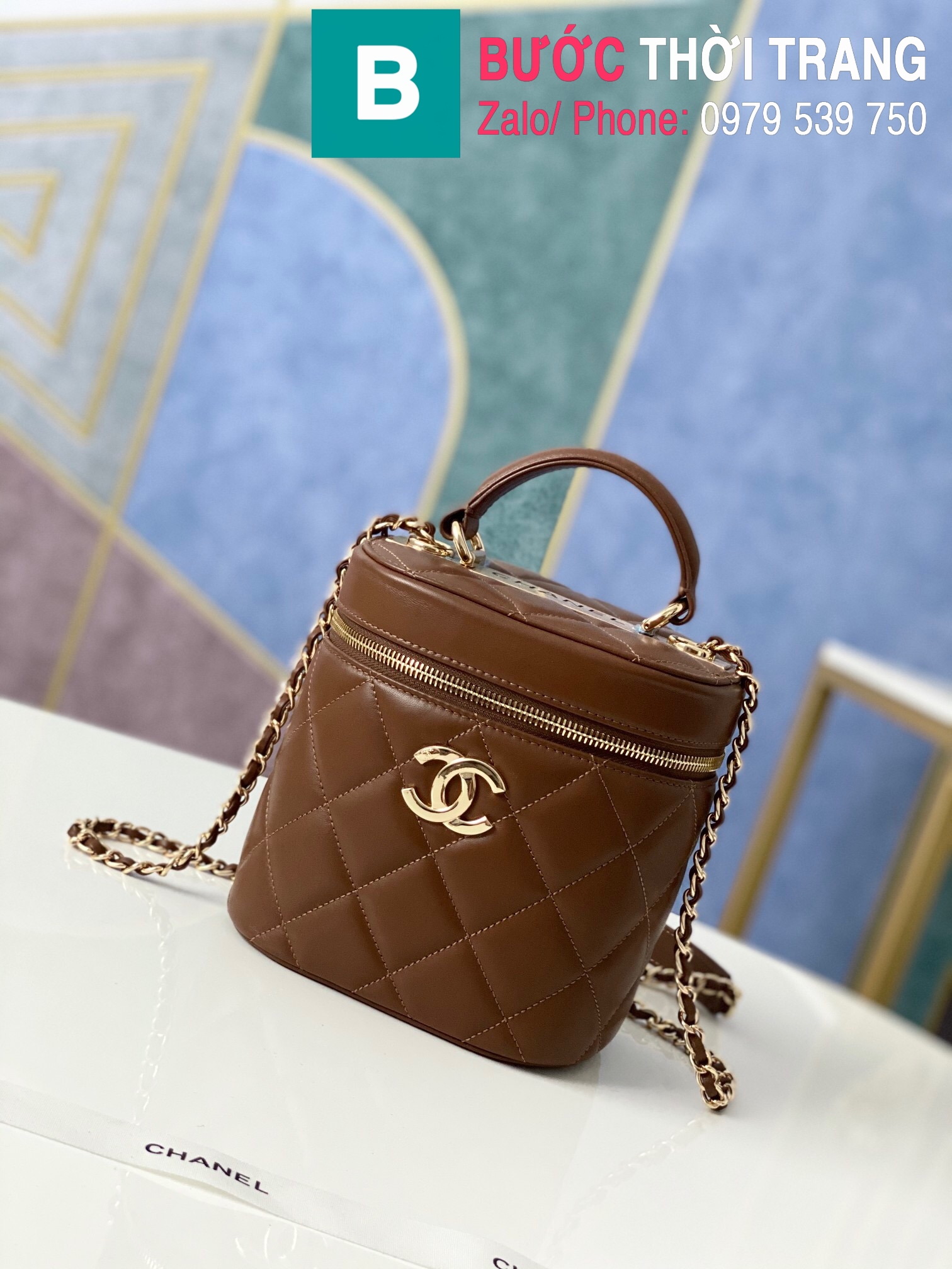 Túi xách Chanel Vantity Case siêu cấp da lambkin màu nâu size 24 cm  1626   Túi xách cao cấp những mẫu túi siêu cấp like authentic cực đẹp