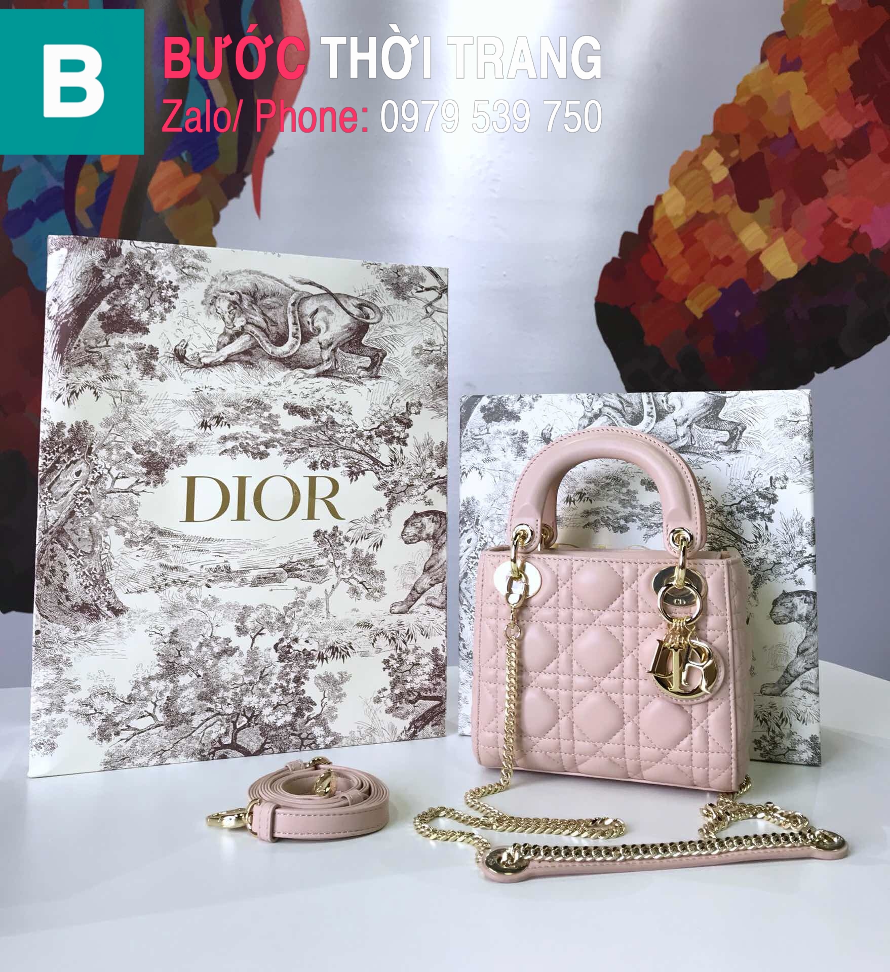 Túi Nữ Dior Mini Lady Dior Bag Blush Cannage Pink M0505ONGEM50P  LUXITY
