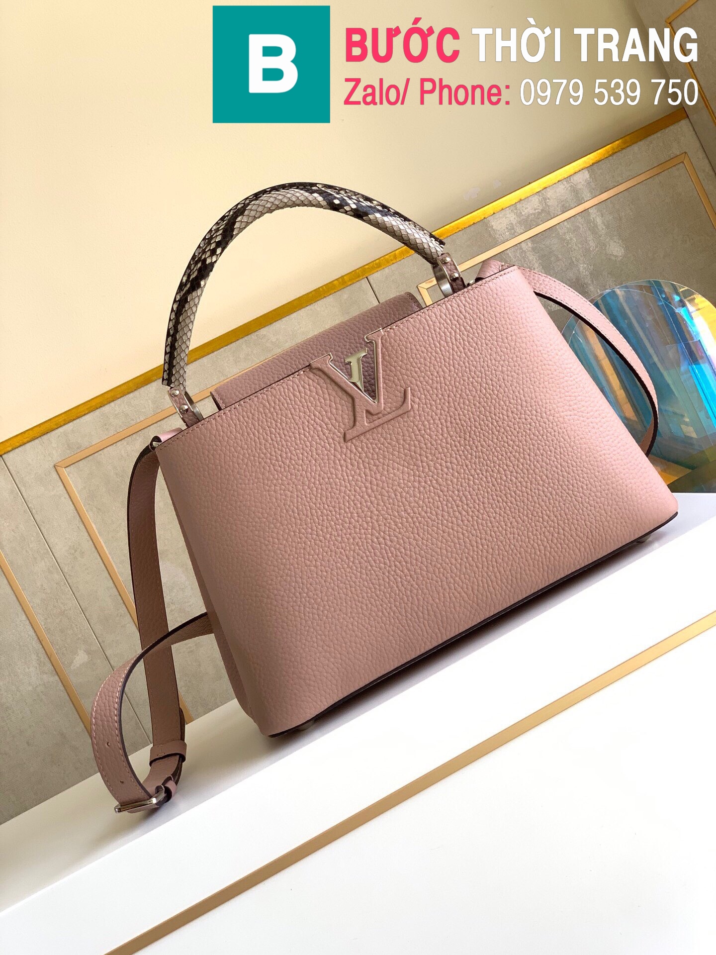 Túi xách LV Louis Vuitton Capucines Bag siêu cấp da bê màu hồng