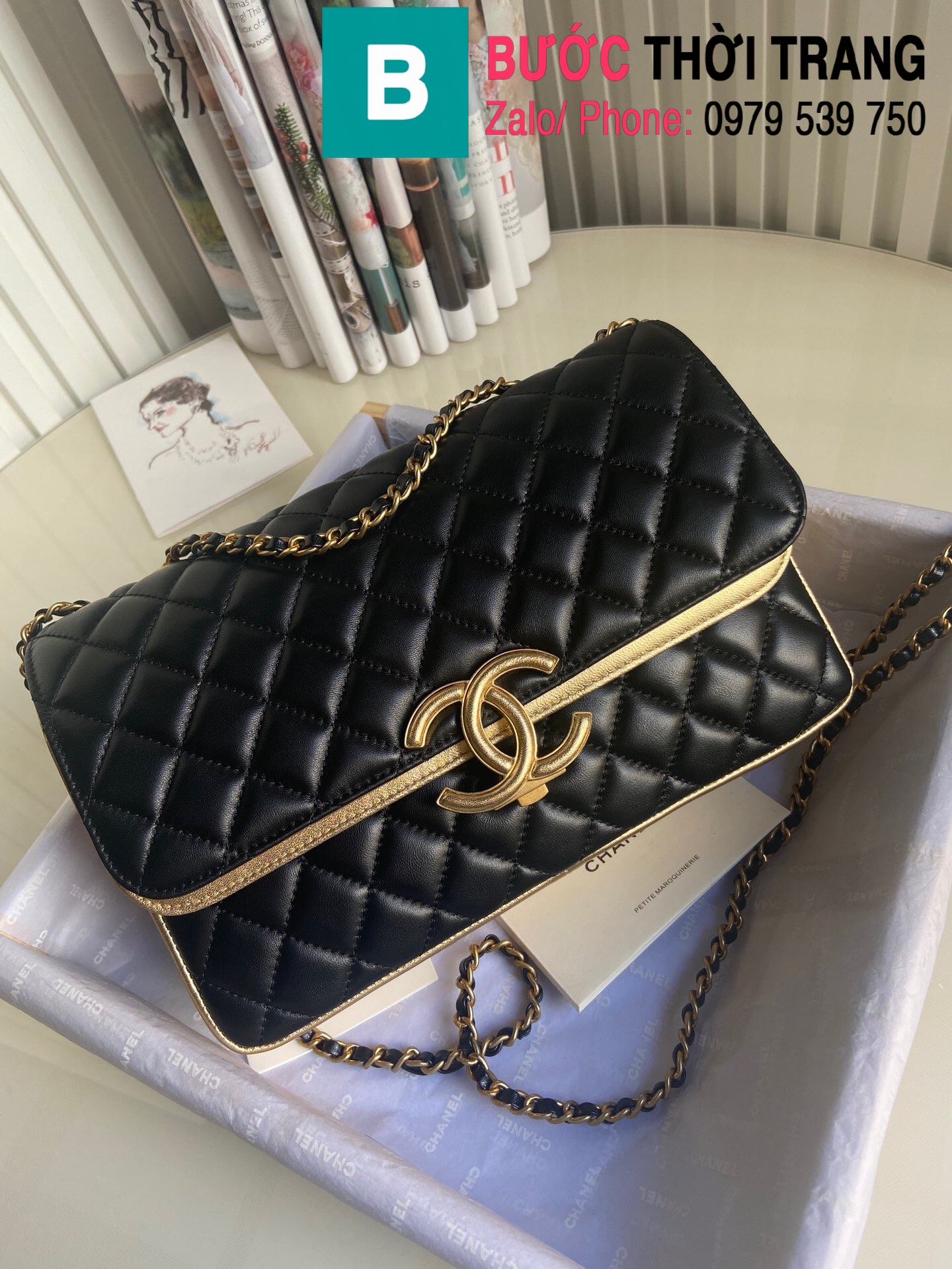 Túi xách Chanel Enamel CC Plap Bag siêu cấp da cừu màu đen vàng size 26cm –  57276 – Túi xách cao cấp, những mẫu túi siêu cấp, like authentic cực đẹp
