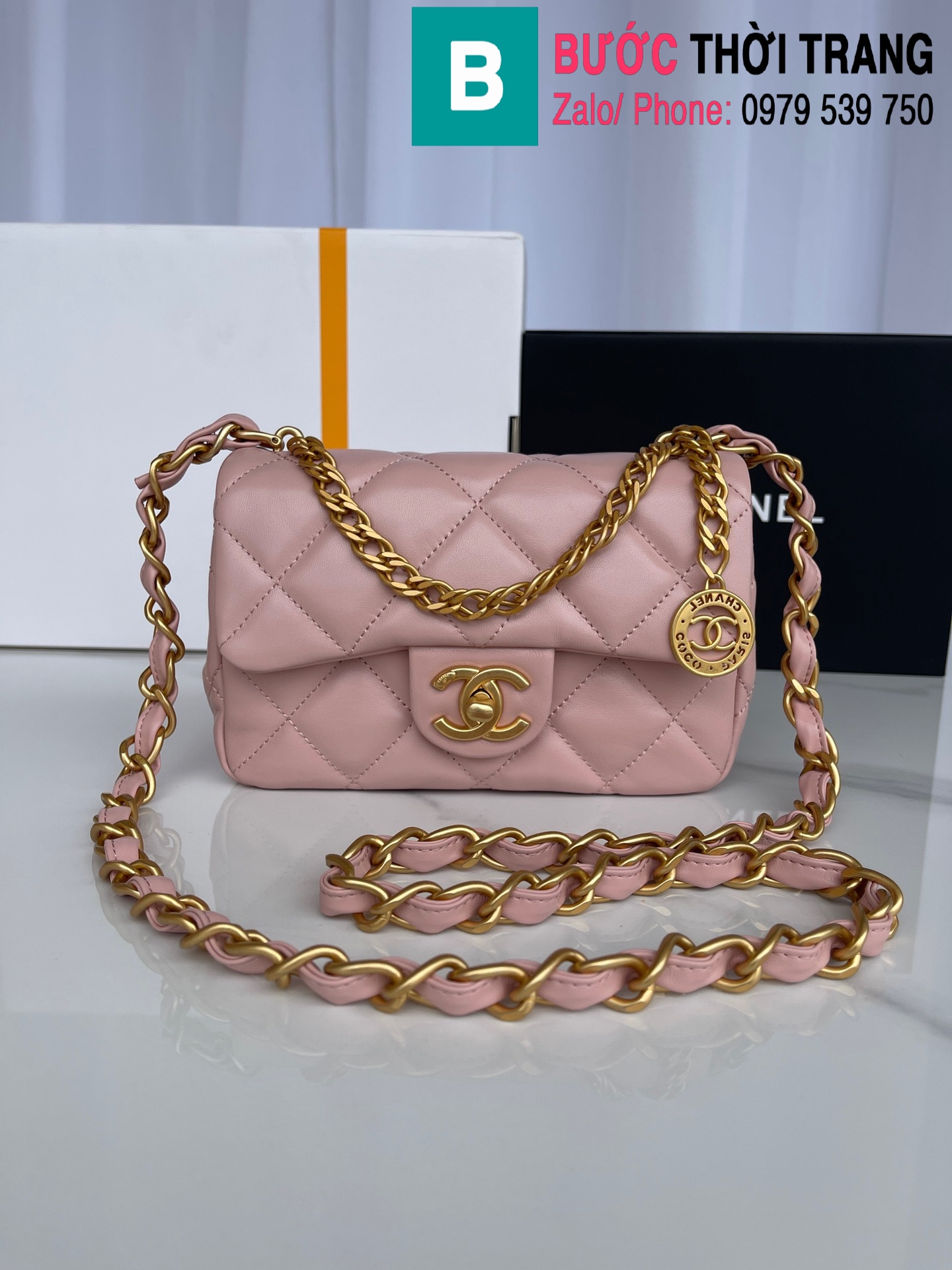 Túi Chanel 23C Classic Mini Square Flap Bag trắng LGHW best quality